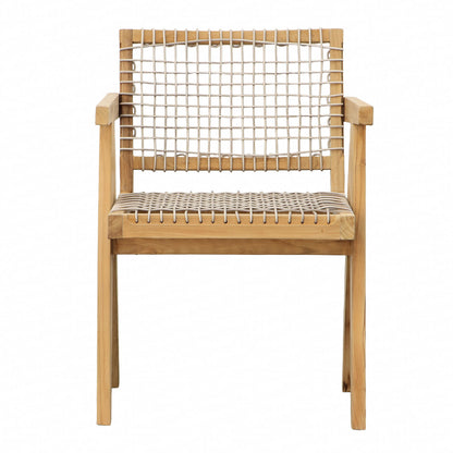 Natural Wood Finish Frame with Taupe Weave Teak Wood Frame and Synthetic Rattan Weaving Chair 22.5 in Wide