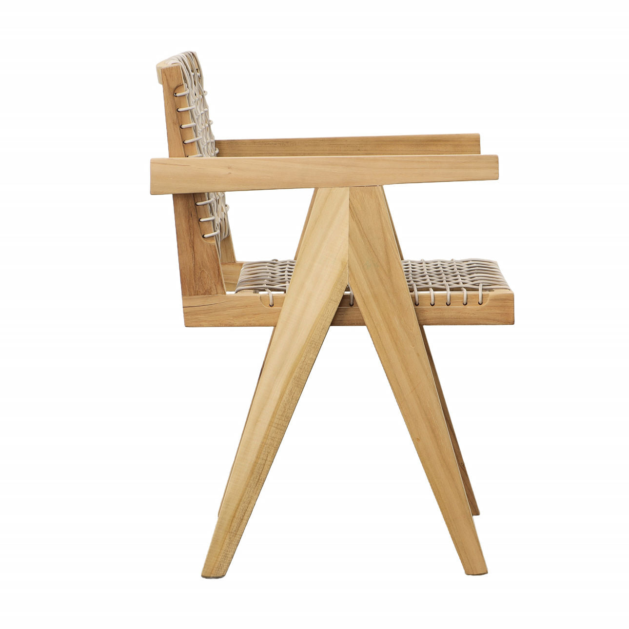 Natural Wood Finish Frame with Taupe Weave Teak Wood Frame and Synthetic Rattan Weaving Chair 22.5 in Wide