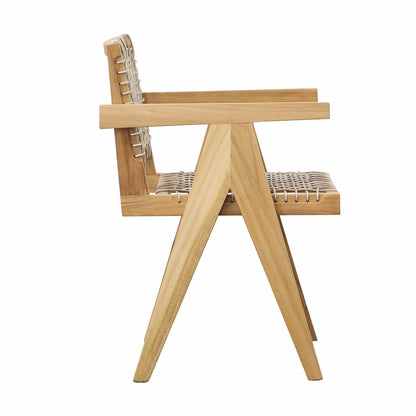 Natural Wood Finish Frame with Taupe Weave Teak Wood Frame and Synthetic Rattan Weaving Chair 22.5 in Wide