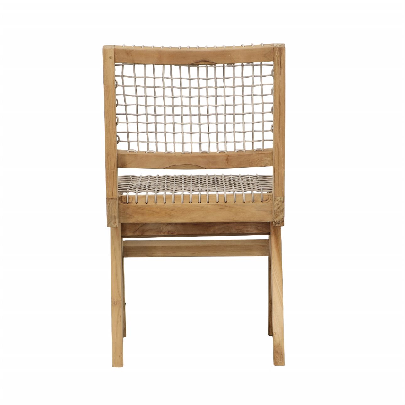 Natural Wood Finish Frame with Taupe Weave Teak Wood Frame and Synthetic Rattan Weaving Chair 18 in Wide