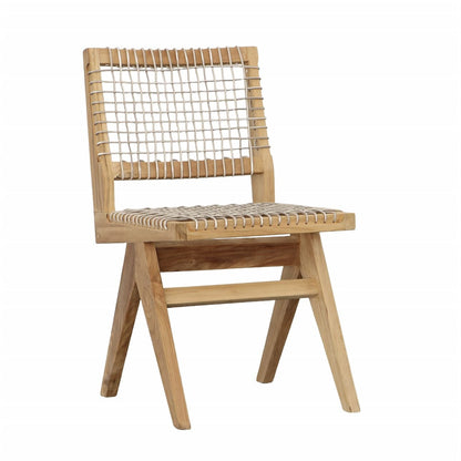 Natural Wood Finish Frame with Taupe Weave Teak Wood Frame and Synthetic Rattan Weaving Chair 18 in Wide