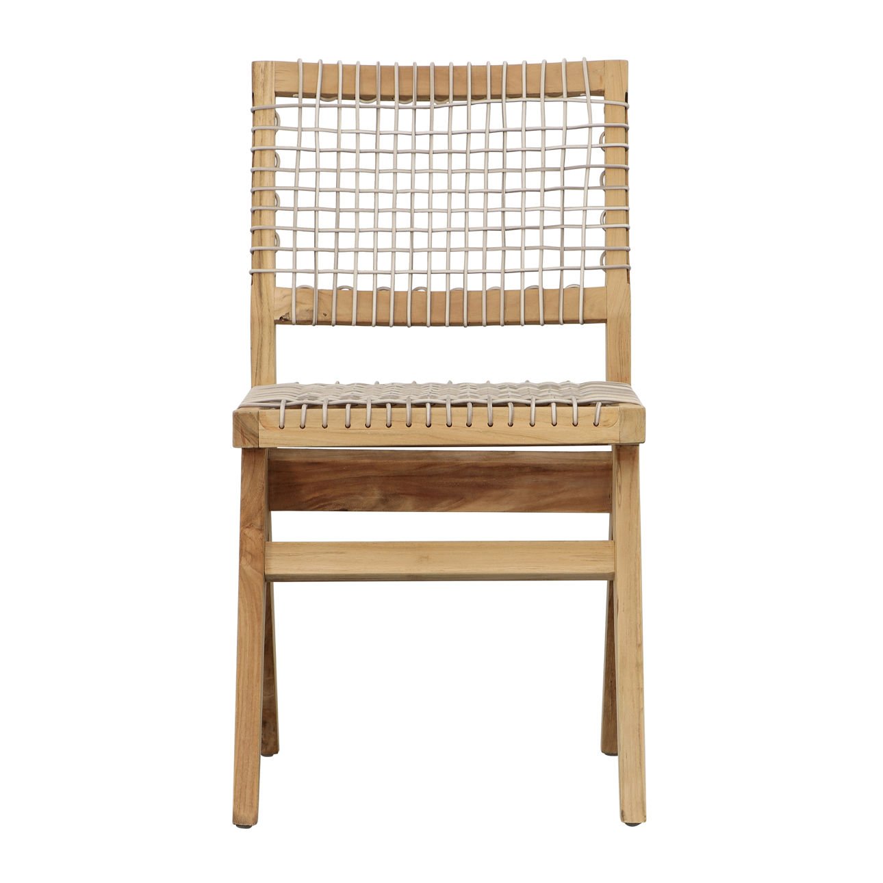 Natural Wood Finish Frame with Taupe Weave Teak Wood Frame and Synthetic Rattan Weaving Chair 18 in Wide