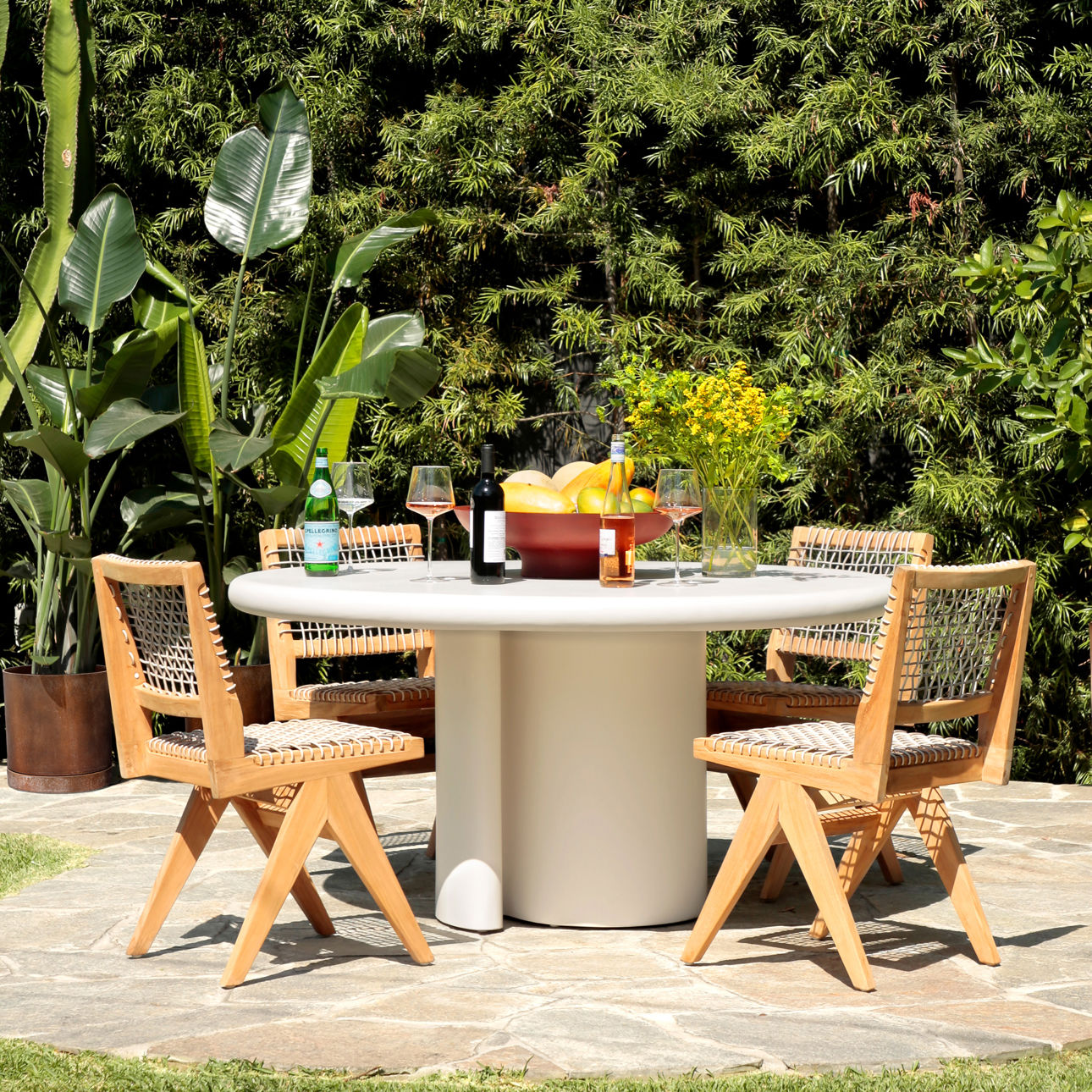 Natural Wood Finish Frame with Taupe Weave Teak Wood Frame and Synthetic Rattan Weaving Chair 18 in Wide