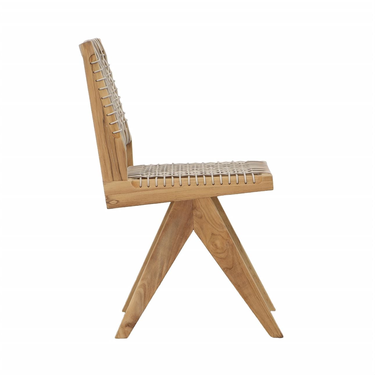 Natural Wood Finish Frame with Taupe Weave Teak Wood Frame and Synthetic Rattan Weaving Chair 18 in Wide