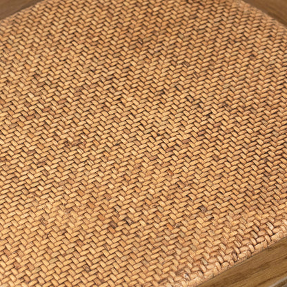 Medium Brown Sealed Finish Solid Oak Wood Frame, Iron Cross Back and Rattan Cushion Seat Chair 20 in Wide