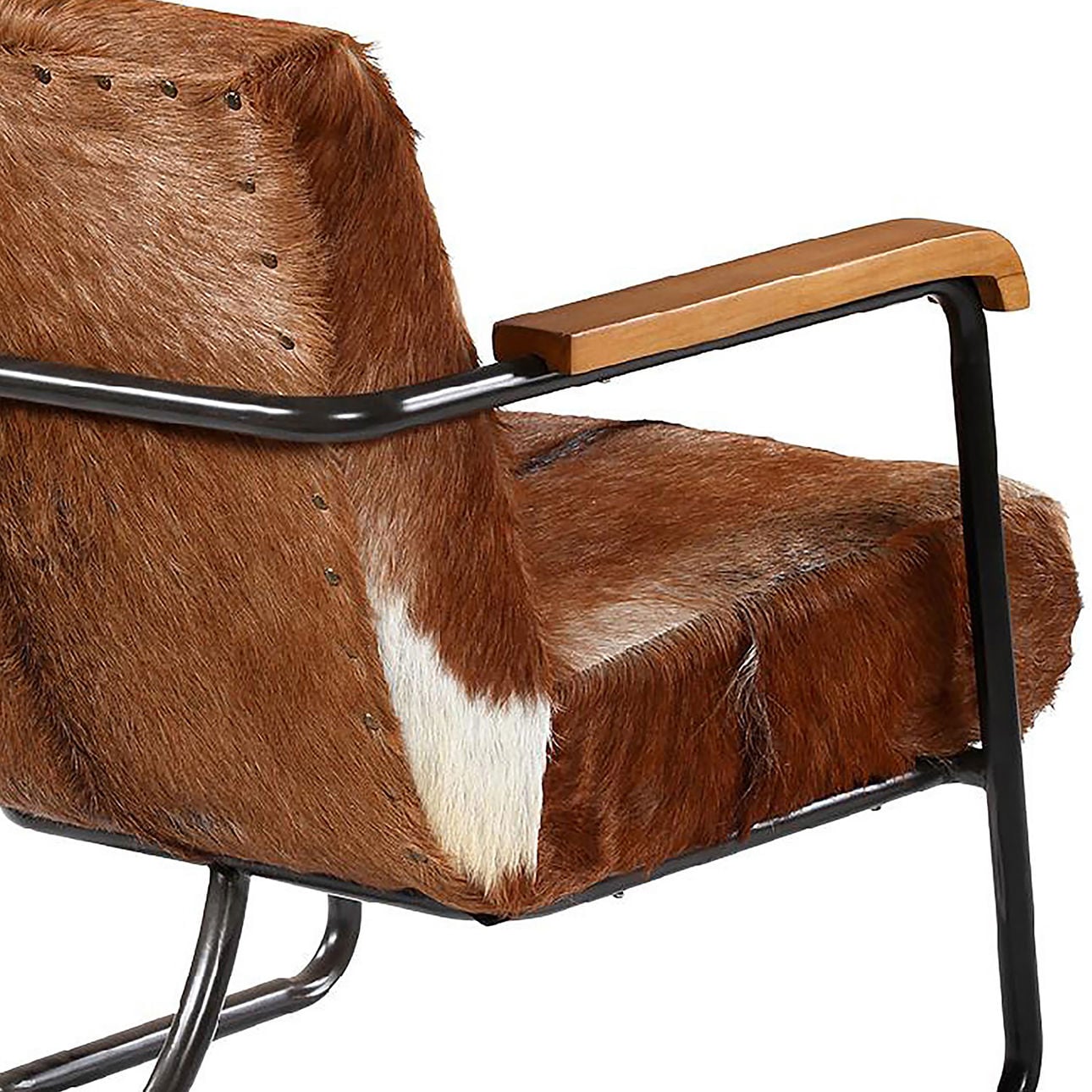 Antique Black Frame with Brown Hide Steel Frame with Cow Hide Upholstery Chair 24 in Wide