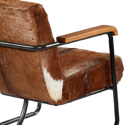 Antique Black Frame with Brown Hide Steel Frame with Cow Hide Upholstery Chair 24 in Wide