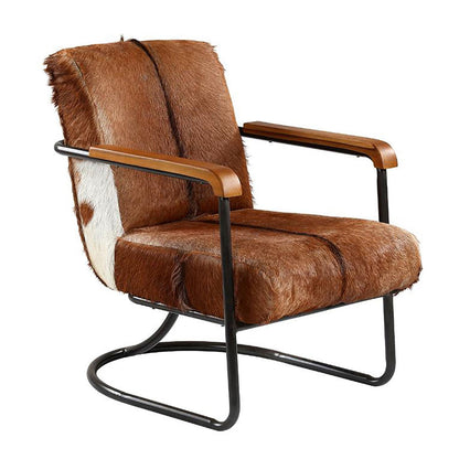 Antique Black Frame with Brown Hide Steel Frame with Cow Hide Upholstery Chair 24 in Wide