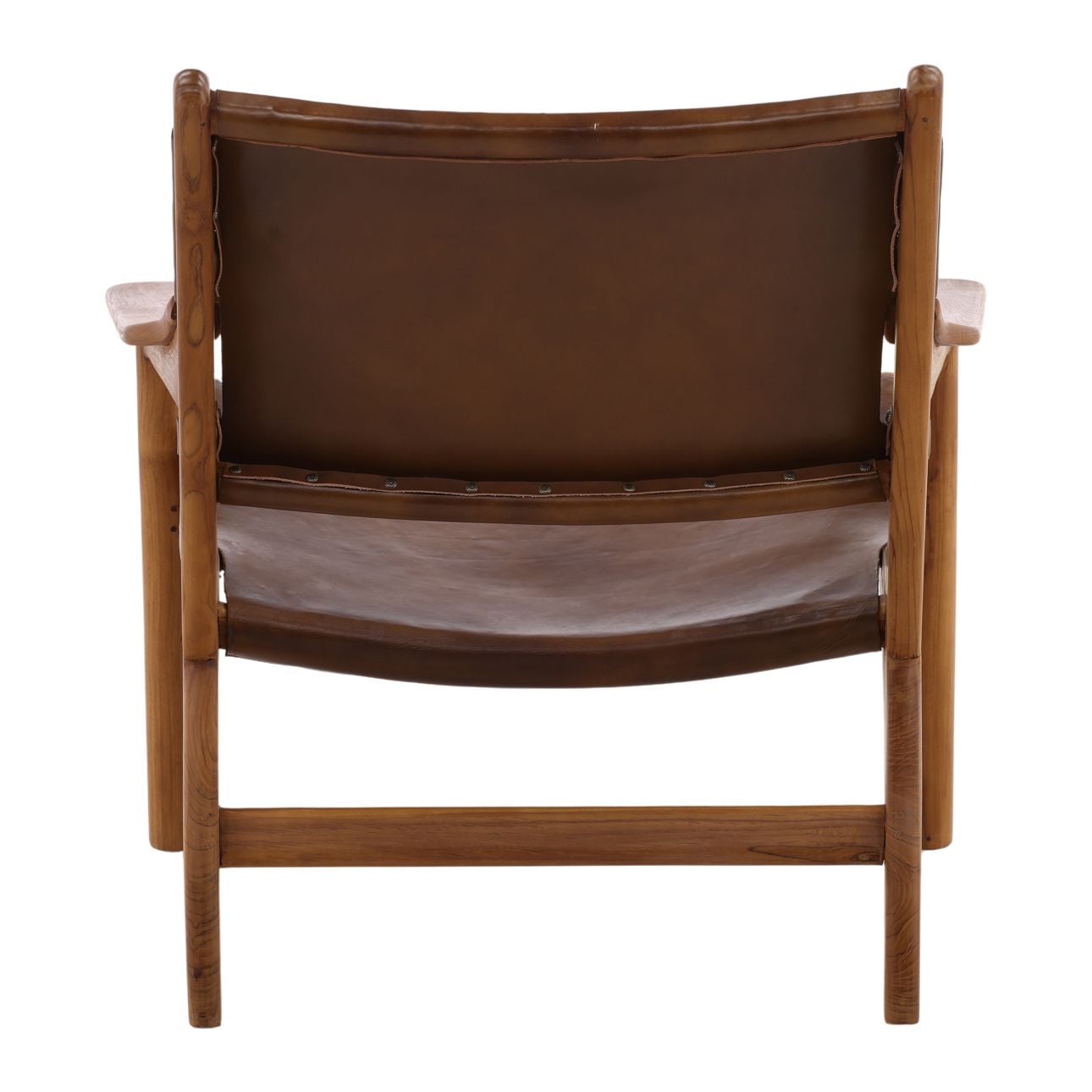 Brown and Natural Wood Leather and Teak Wood Chair 31 in Wide