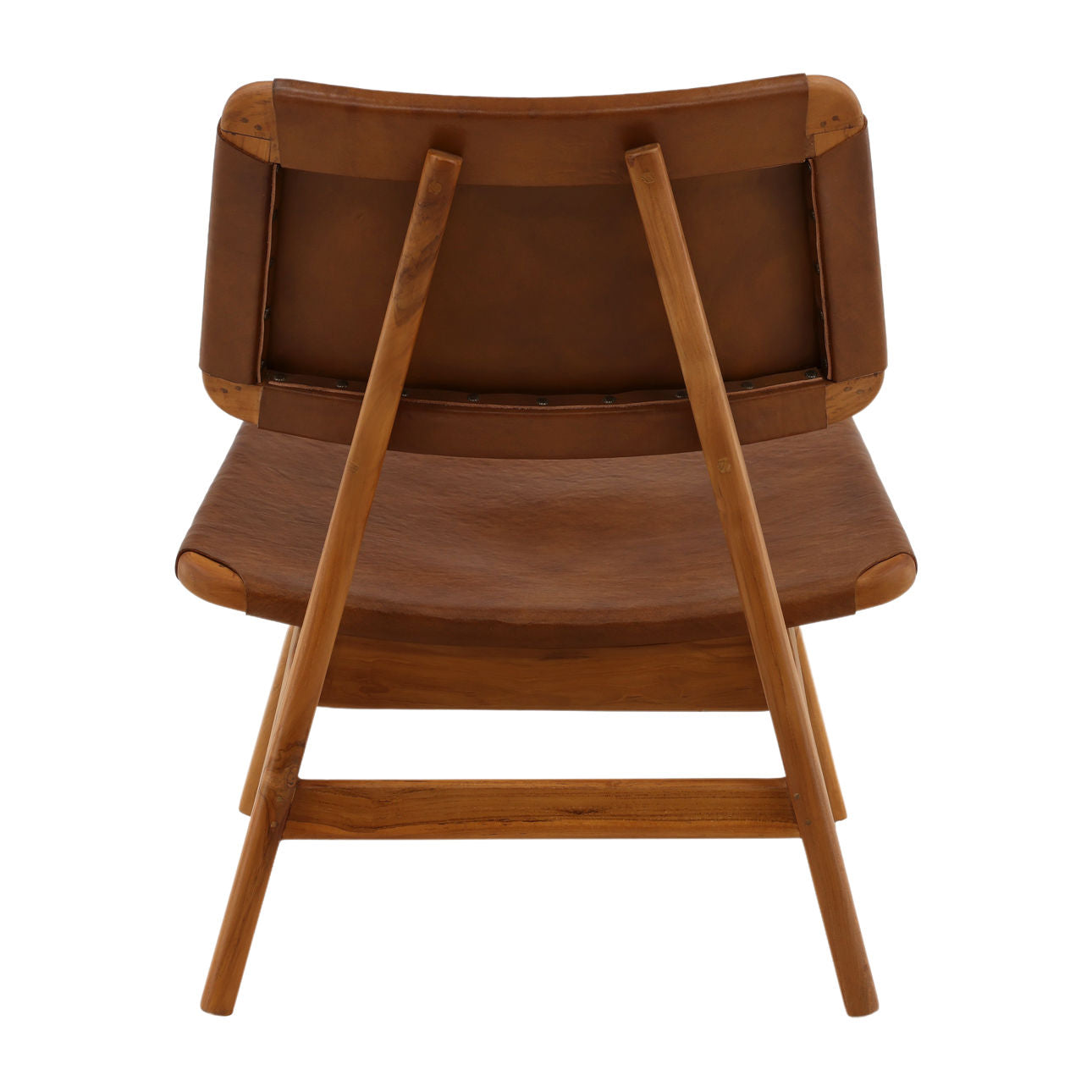 Brown and Natural Leather and Teak Wood Chair 25.5 in Wide
