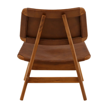 Brown and Natural Leather and Teak Wood Chair 25.5 in Wide