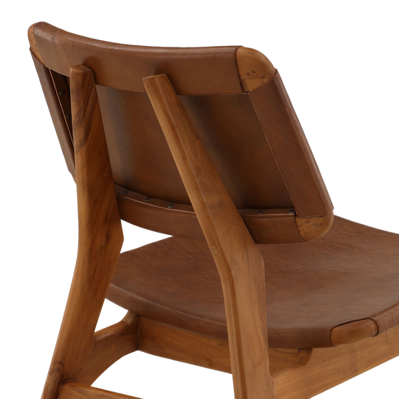 Brown and Natural Leather and Teak Wood Chair 25.5 in Wide