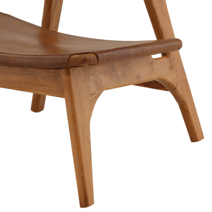 Brown and Natural Leather and Teak Wood Chair 25.5 in Wide