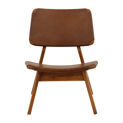 Brown and Natural Leather and Teak Wood Chair 25.5 in Wide