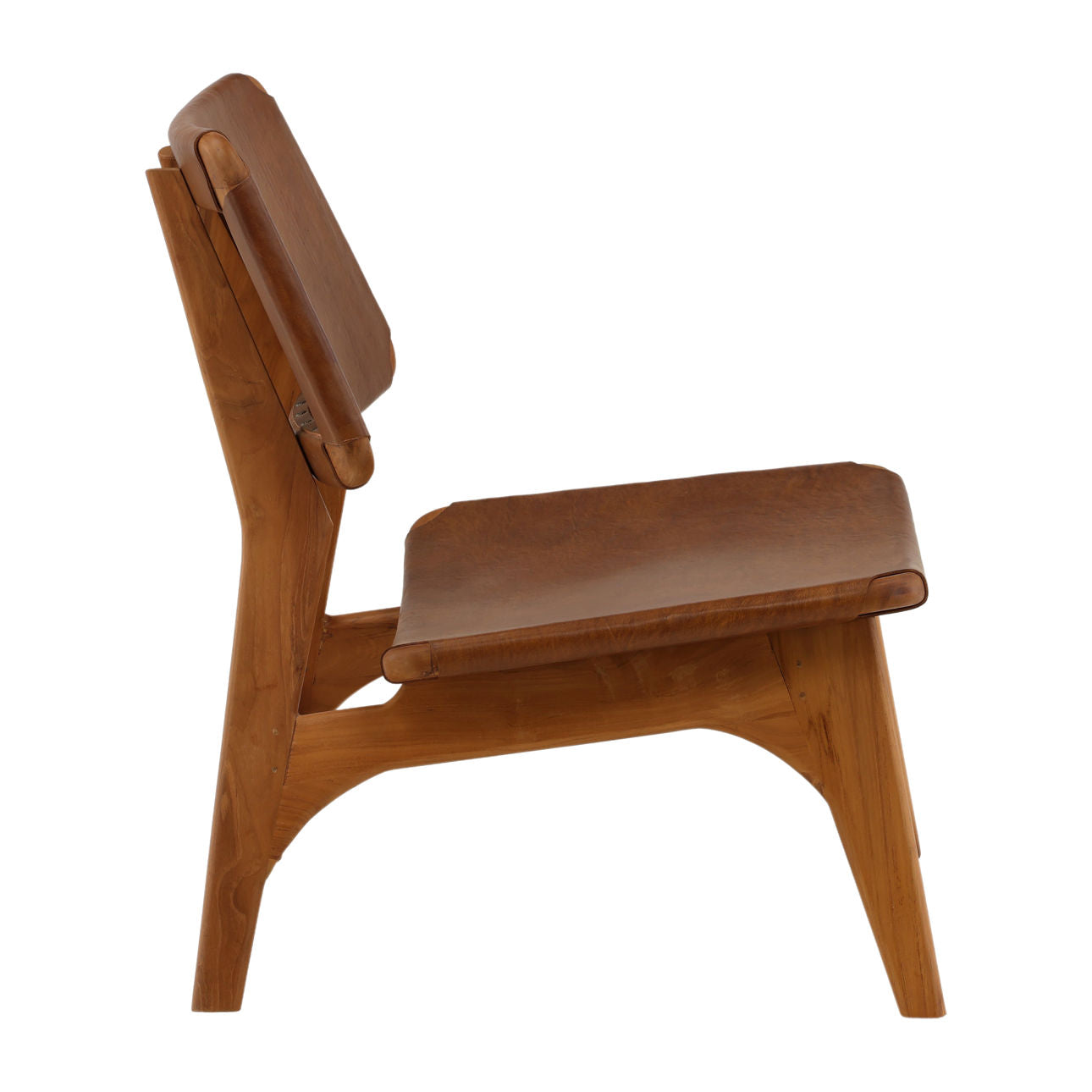 Brown and Natural Leather and Teak Wood Chair 25.5 in Wide