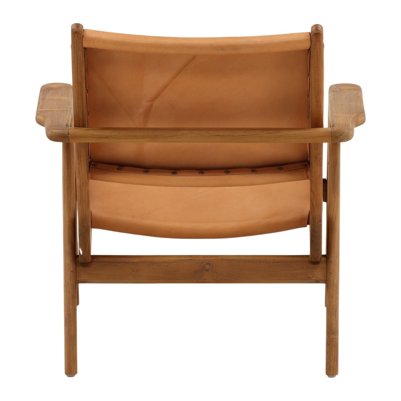 Brown and Natural Wood Leather and Teak Wood Chair 30 in Wide