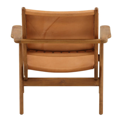Brown and Natural Wood Leather and Teak Wood Chair 30 in Wide