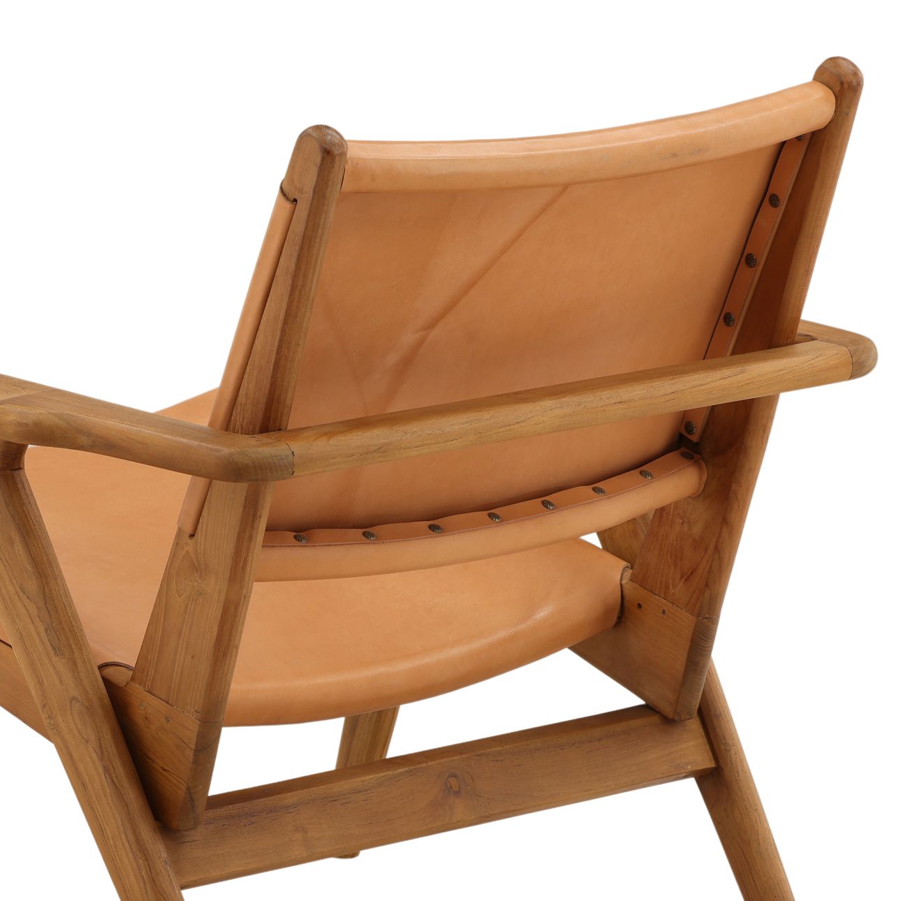 Brown and Natural Wood Leather and Teak Wood Chair 30 in Wide