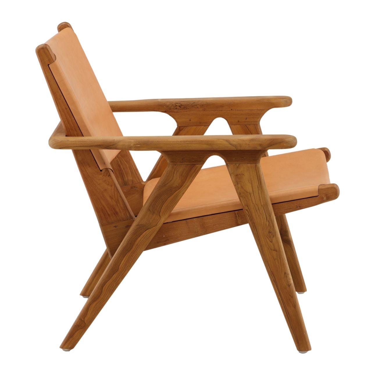 Brown and Natural Wood Leather and Teak Wood Chair 30 in Wide