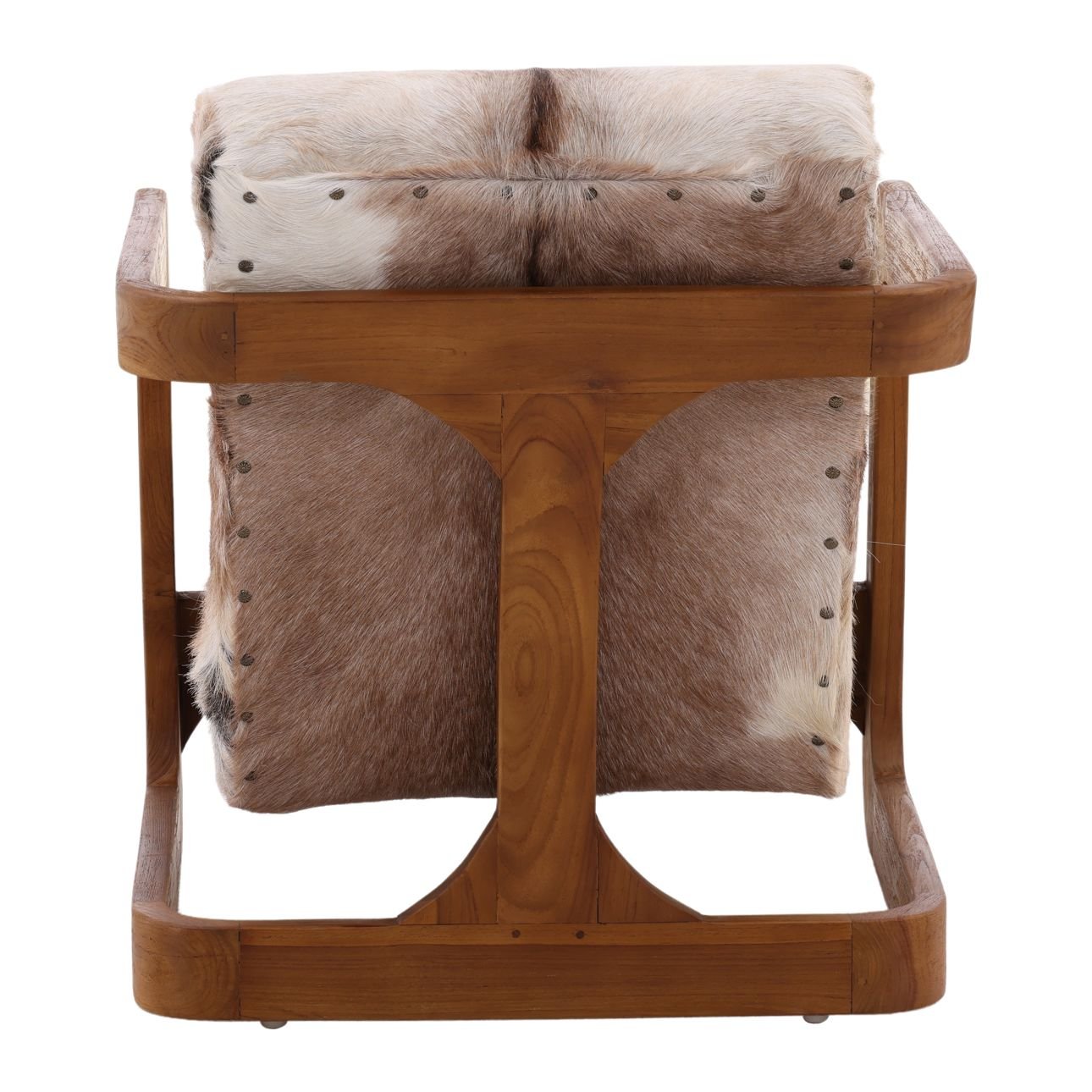 Brown and Natural Wood Goat Hide and Teak Wood Chair 26 in Wide