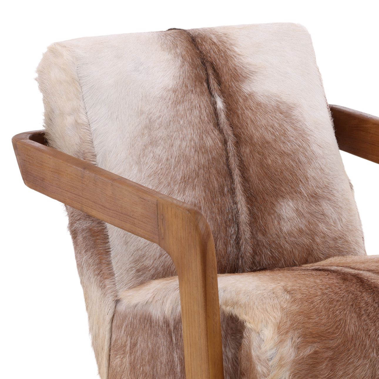 Brown and Natural Wood Goat Hide and Teak Wood Chair 26 in Wide