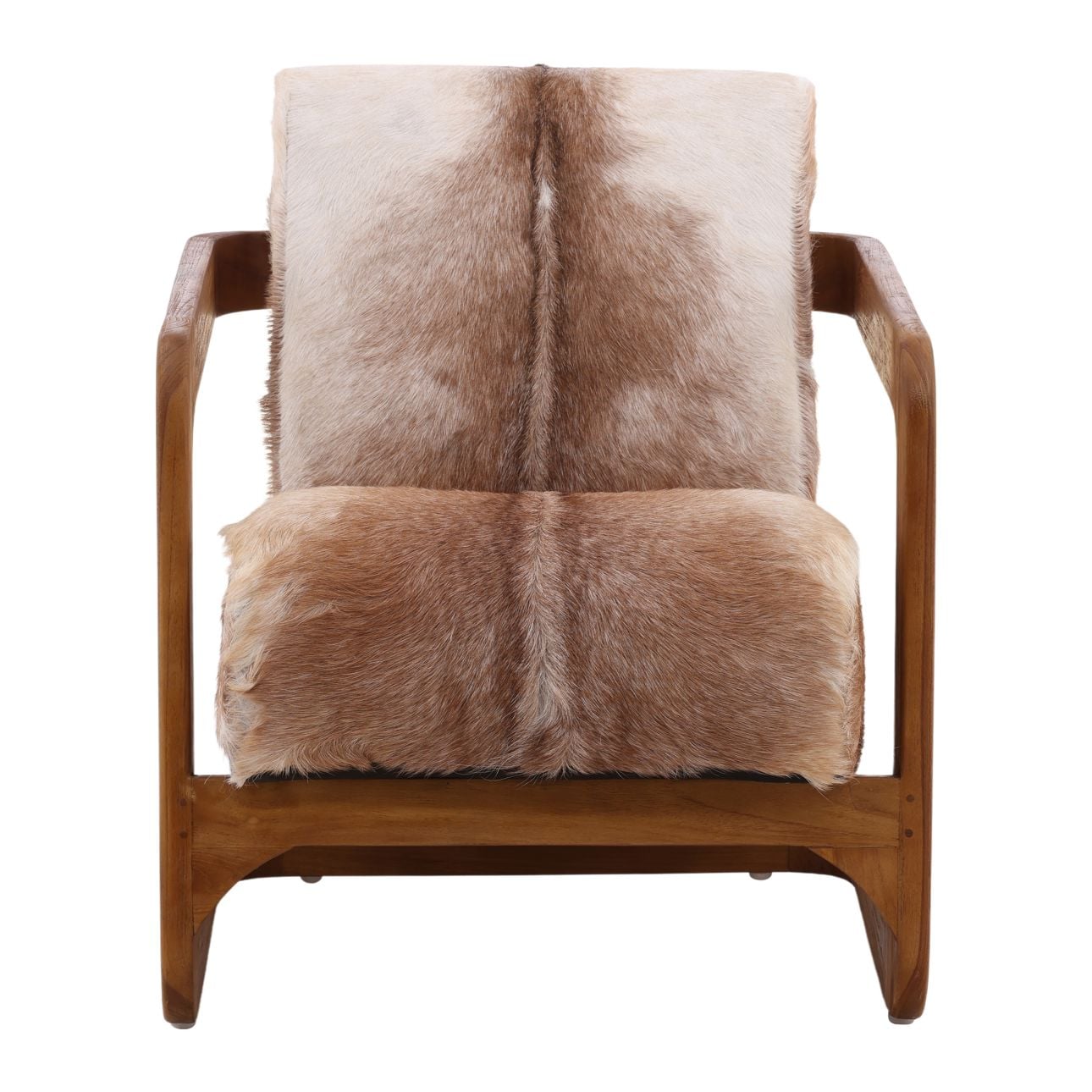 Brown and Natural Wood Goat Hide and Teak Wood Chair 26 in Wide