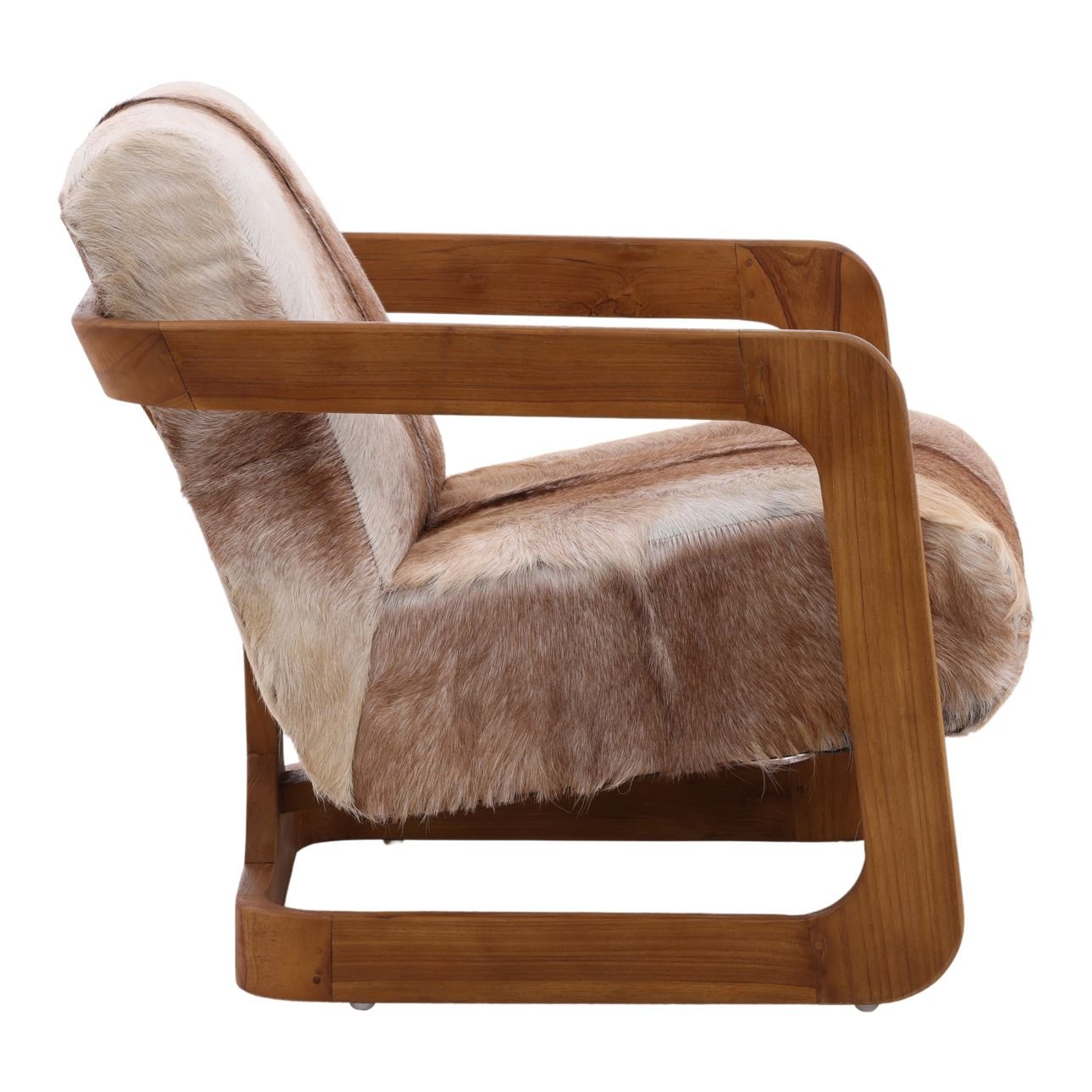 Brown and Natural Wood Goat Hide and Teak Wood Chair 26 in Wide