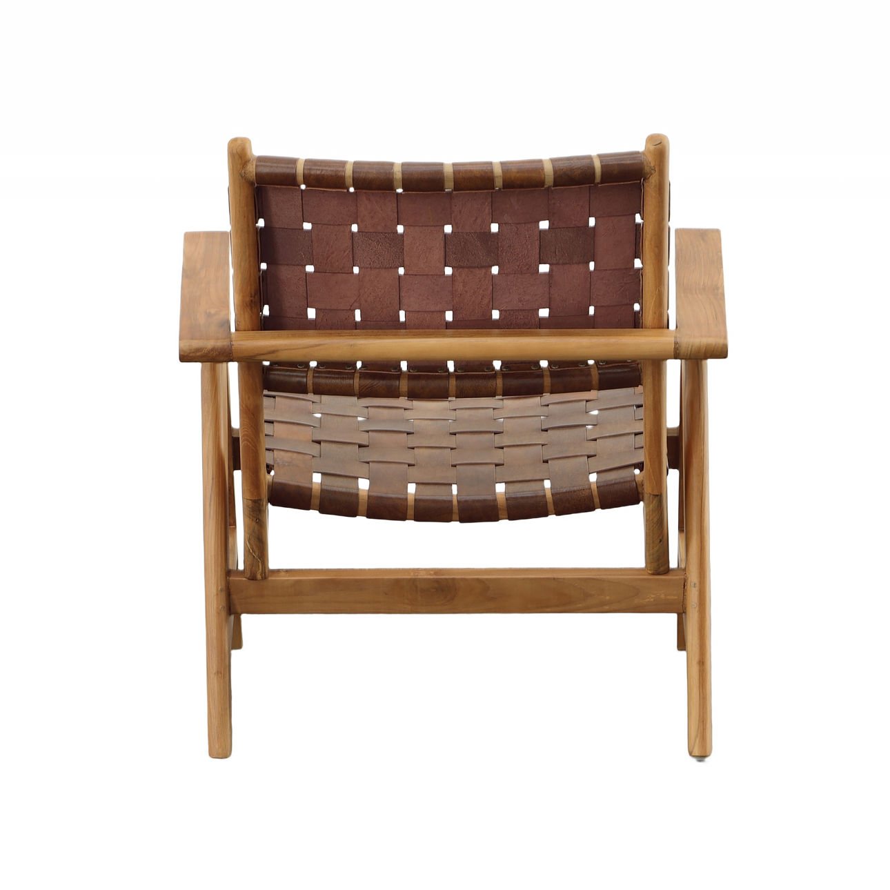 Natural Finish with Brown Leather Teak Wood and Full Grain Leather Chair 27.5 in Wide