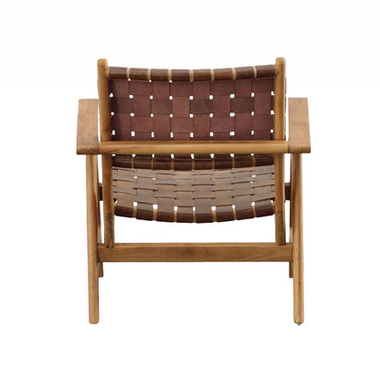 Natural Finish with Brown Leather Teak Wood and Full Grain Leather Chair 27.5 in Wide
