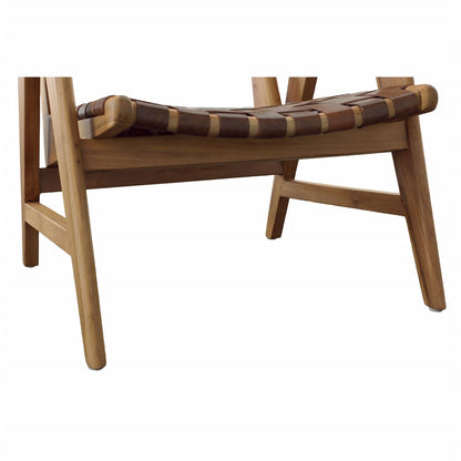 Natural Finish with Brown Leather Teak Wood and Full Grain Leather Chair 27.5 in Wide