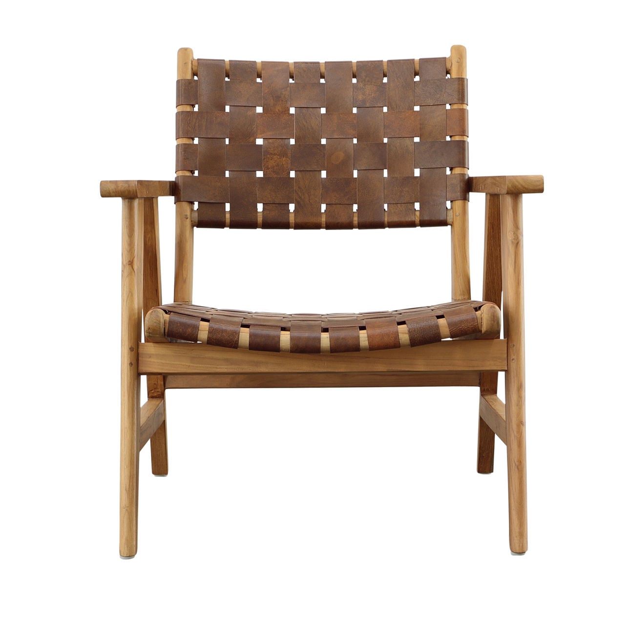 Natural Finish with Brown Leather Teak Wood and Full Grain Leather Chair 27.5 in Wide