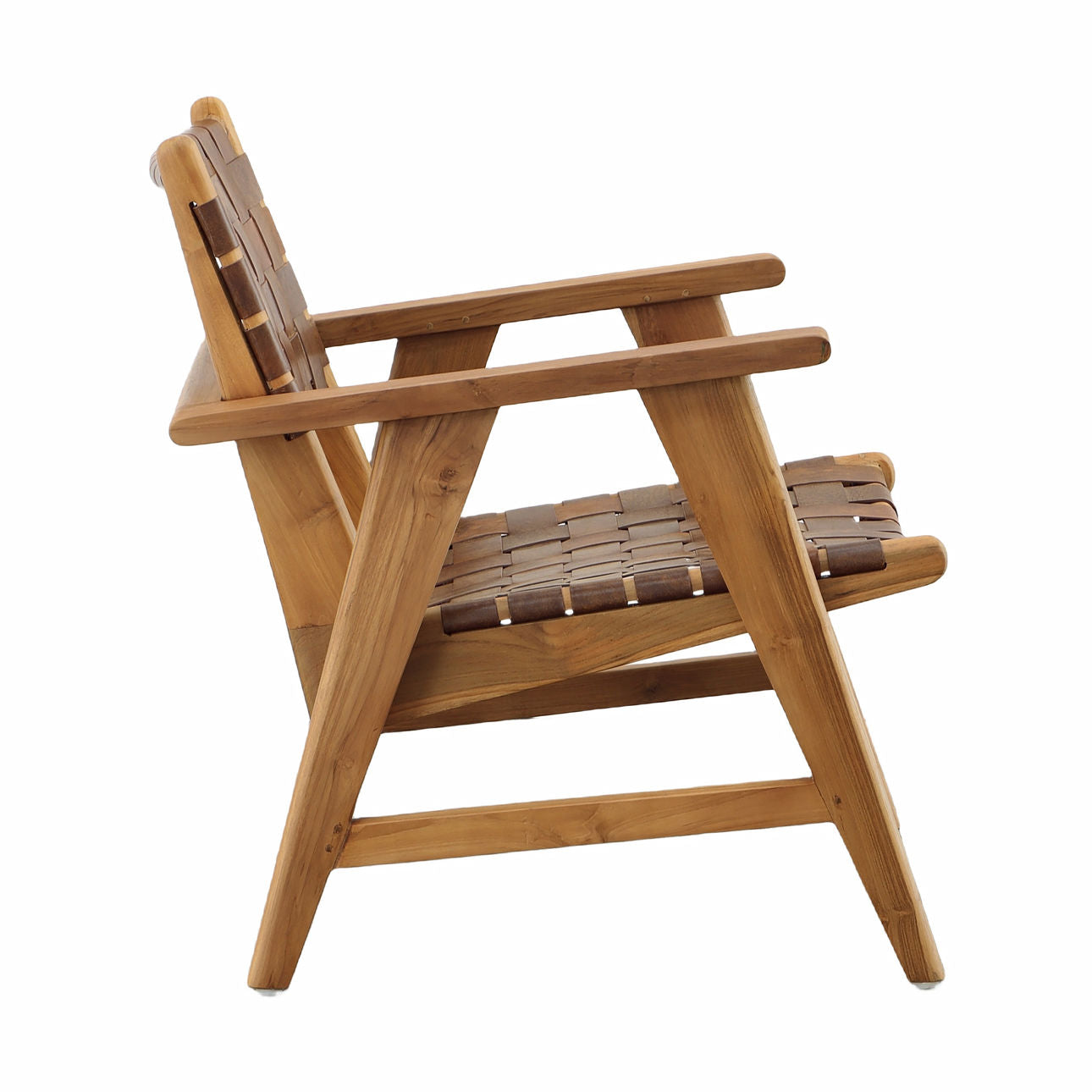 Natural Finish with Brown Leather Teak Wood and Full Grain Leather Chair 27.5 in Wide