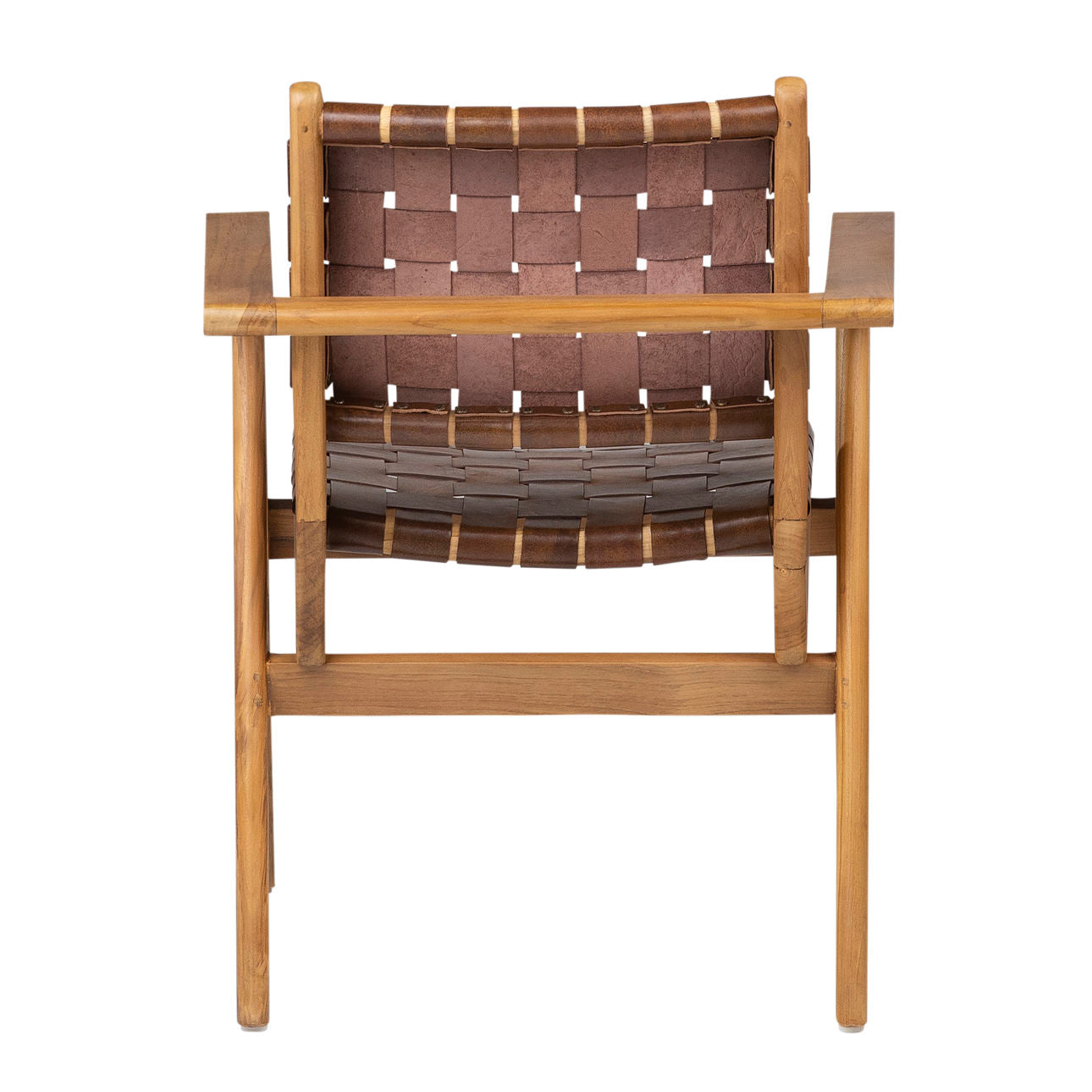 Natural Finish with Brown Leather Teak Wood and Full Grain Leather Chair 28 in Wide