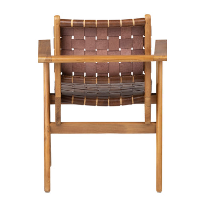Natural Finish with Brown Leather Teak Wood and Full Grain Leather Chair 28 in Wide