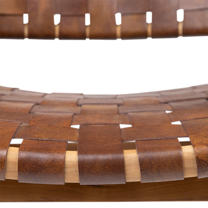 Natural Finish with Brown Leather Teak Wood and Full Grain Leather Chair 28 in Wide