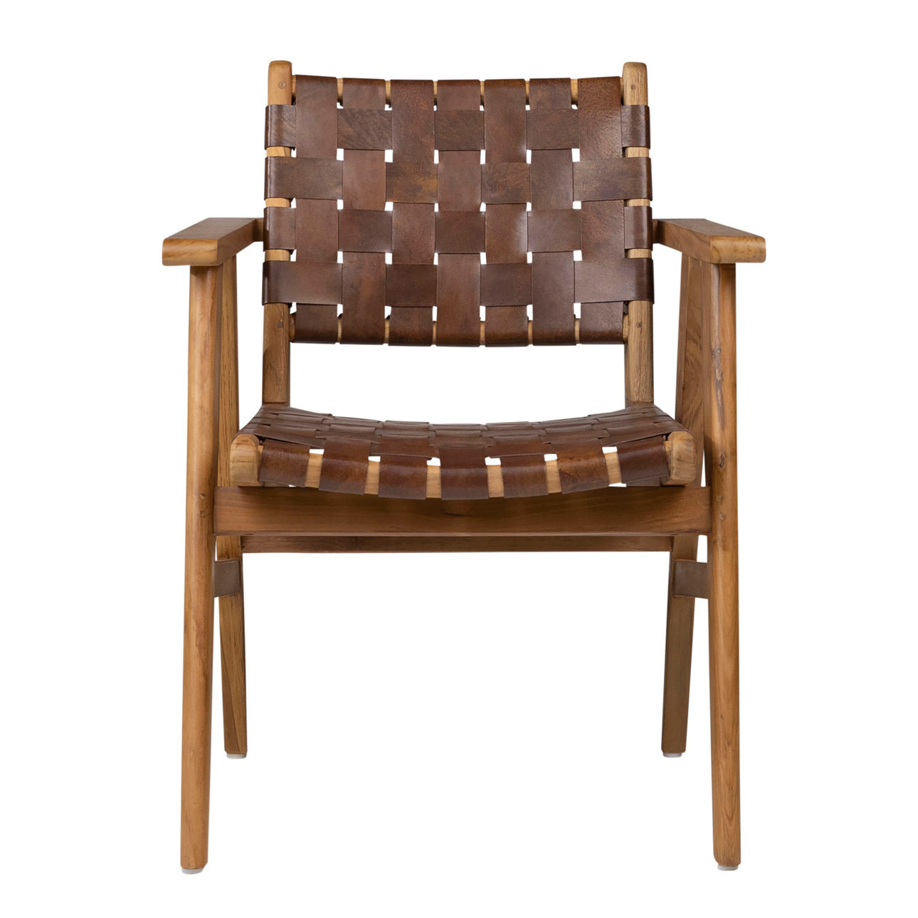 Natural Finish with Brown Leather Teak Wood and Full Grain Leather Chair 28 in Wide