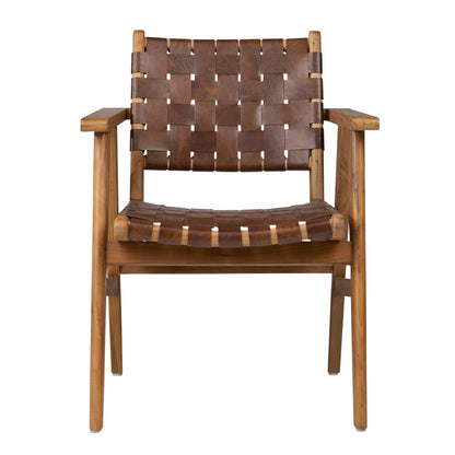 Natural Finish with Brown Leather Teak Wood and Full Grain Leather Chair 28 in Wide