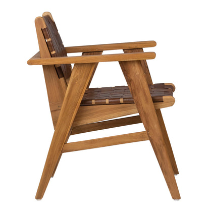 Natural Finish with Brown Leather Teak Wood and Full Grain Leather Chair 28 in Wide