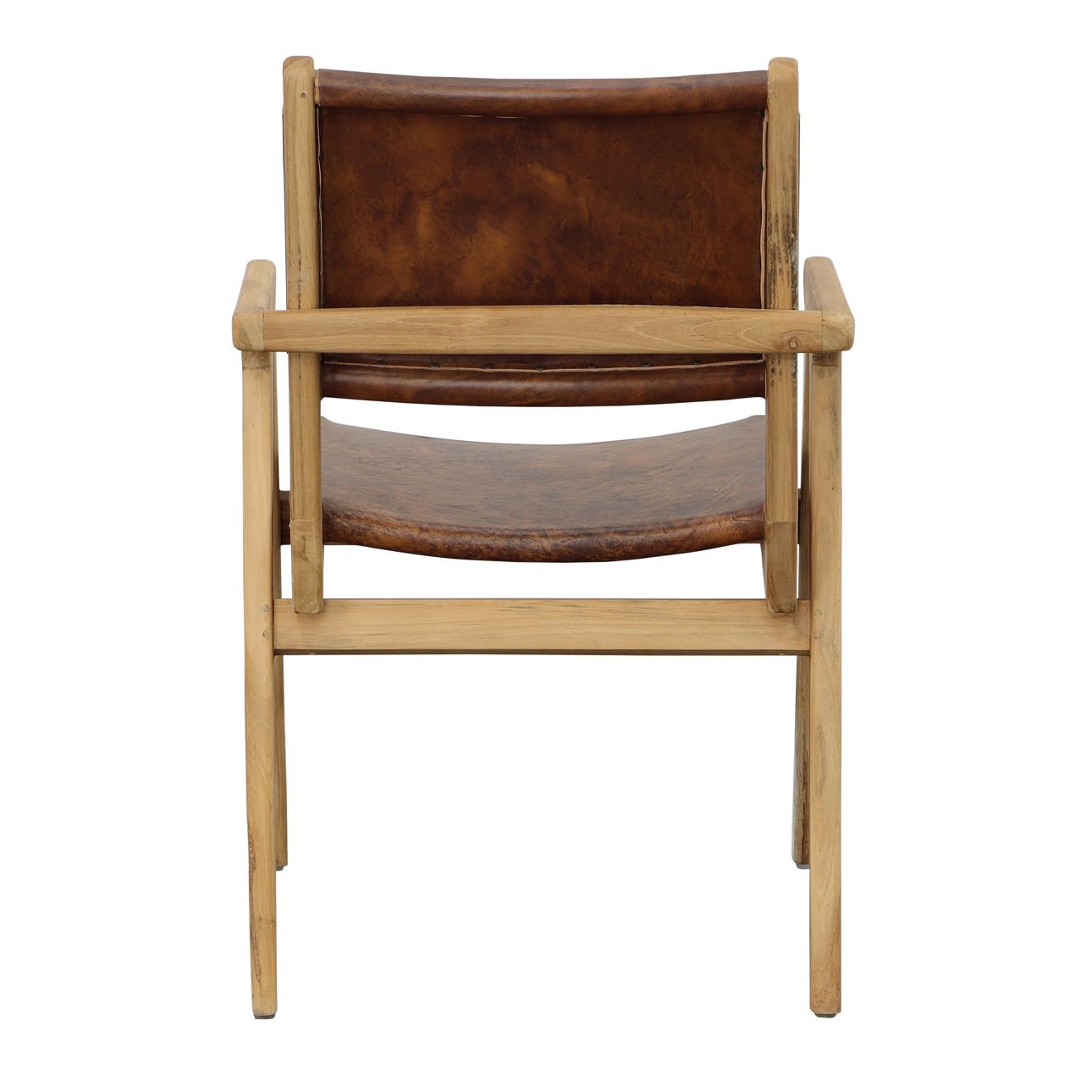 Natural and Antique Brown Leather Genuine Leather and Teak Wood Chair 23 in Wide