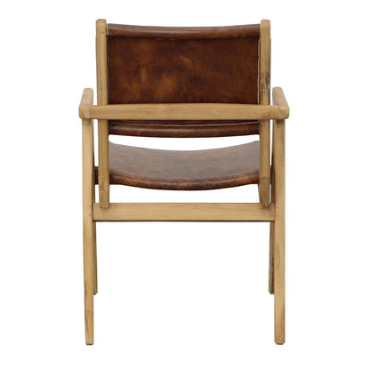 Natural and Antique Brown Leather Genuine Leather and Teak Wood Chair 23 in Wide