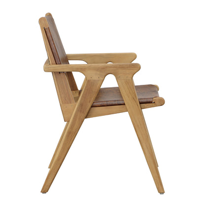 Natural and Antique Brown Leather Genuine Leather and Teak Wood Chair 23 in Wide
