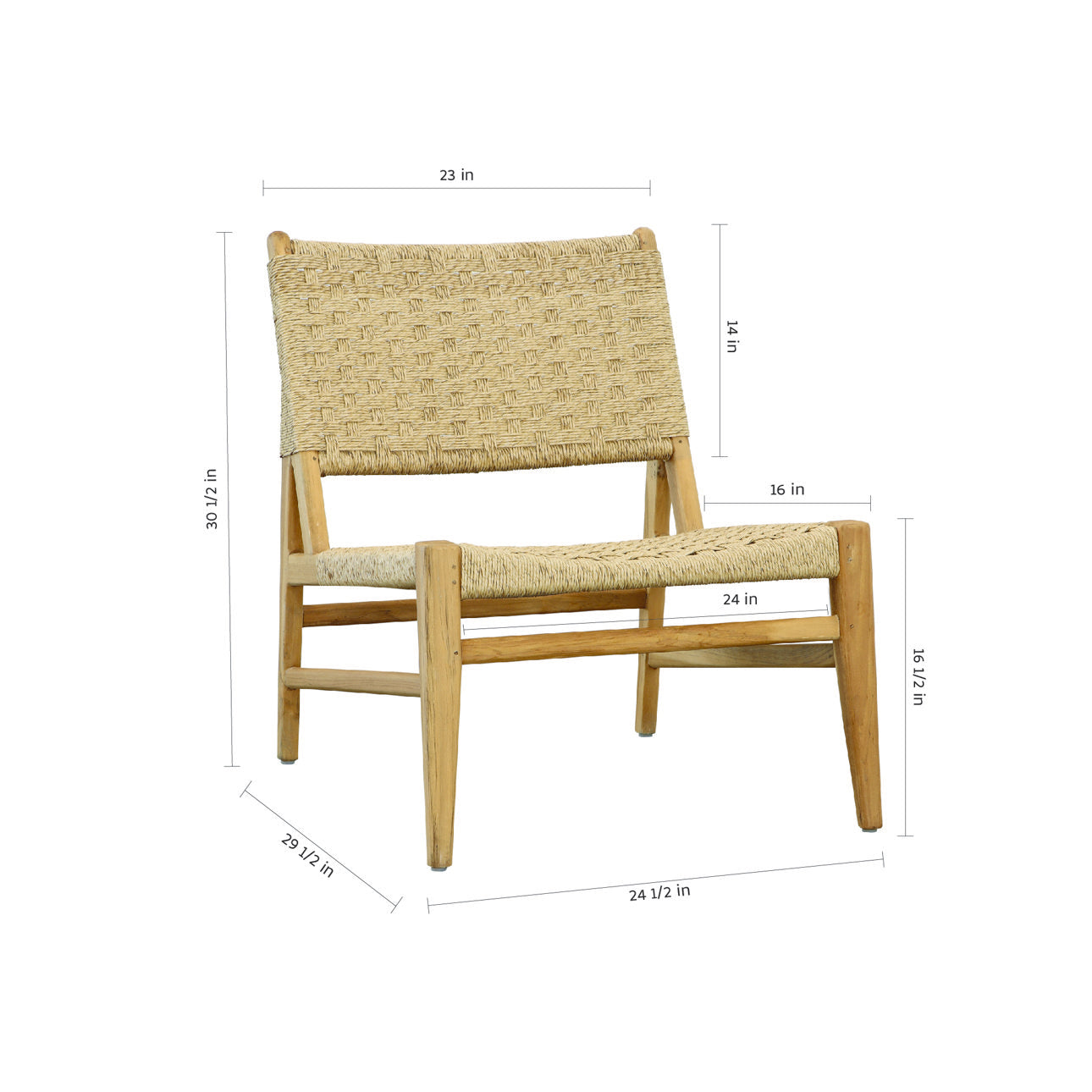Natural Teak Wood and Synthetic Rattan Chair 25.5 in Wide
