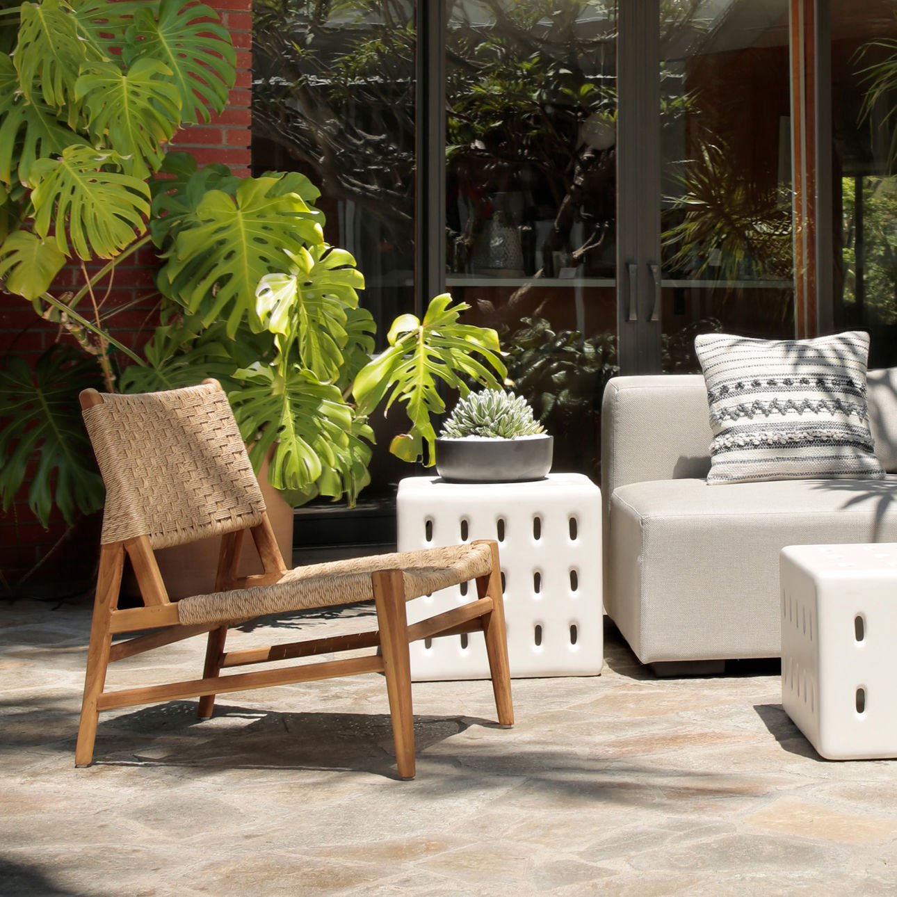 Natural Teak Wood and Synthetic Rattan Chair 25.5 in Wide