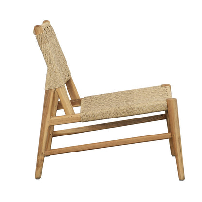 Natural Teak Wood and Synthetic Rattan Chair 25.5 in Wide