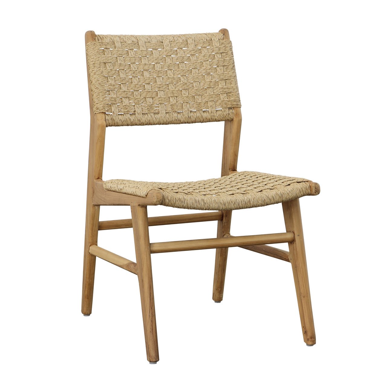 Natural Teak Wood and Synthetic Rattan Chair 20.5 in Wide