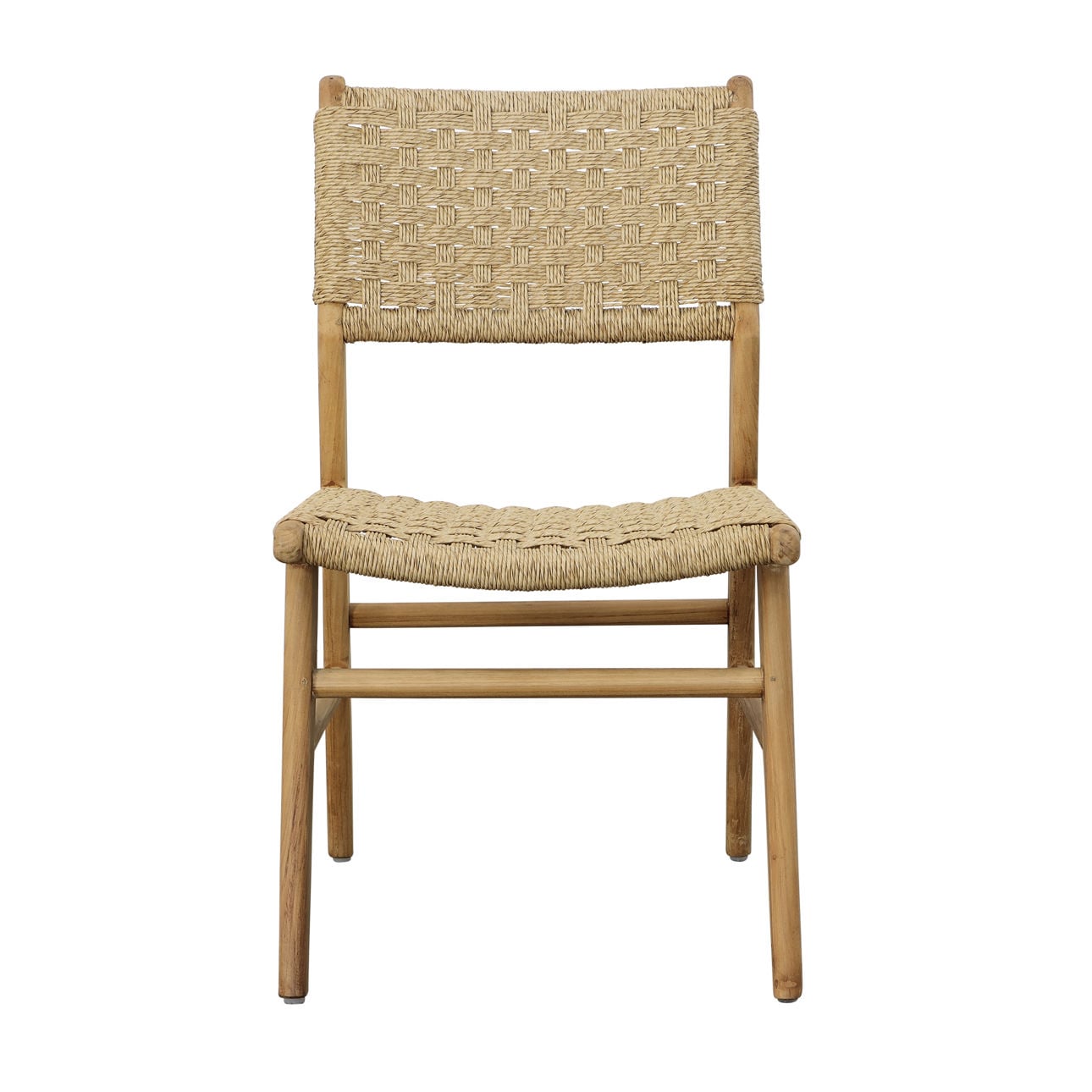 Natural Teak Wood and Synthetic Rattan Chair 20.5 in Wide