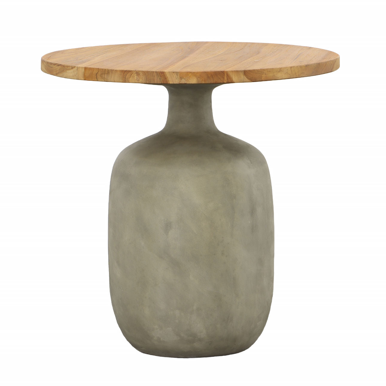 Natural Wood and Grey Concrete Finish Lightweight Concrete and Teak Wood Top Table 19.5 in Wide
