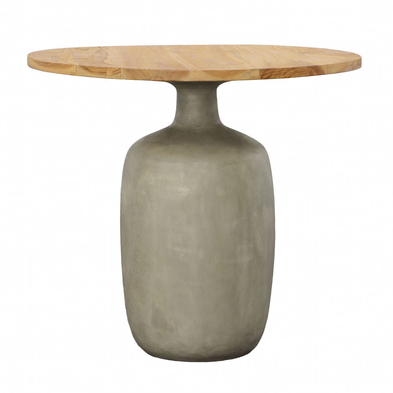 Natural Wood and Grey Concrete Finish Lightweight Concrete and Teak Wood Top Table 19.5 in Wide
