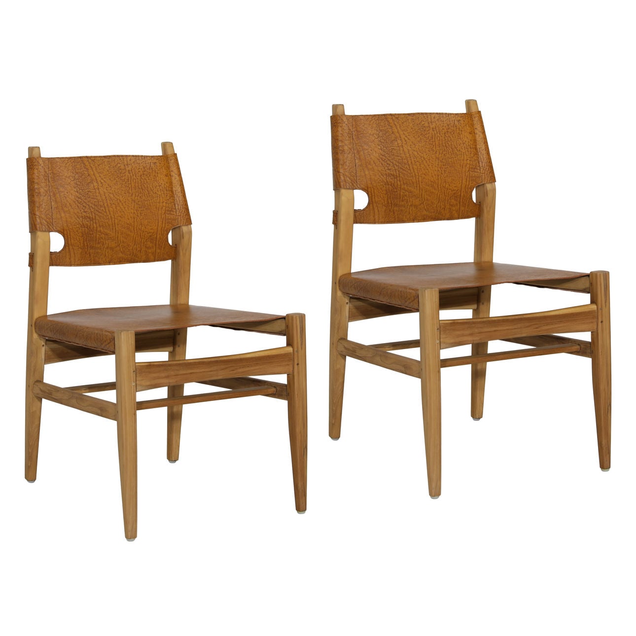 Natural and Antique Light Brown Leather Genuine Leather and Teak Wood Chair 20 in Wide