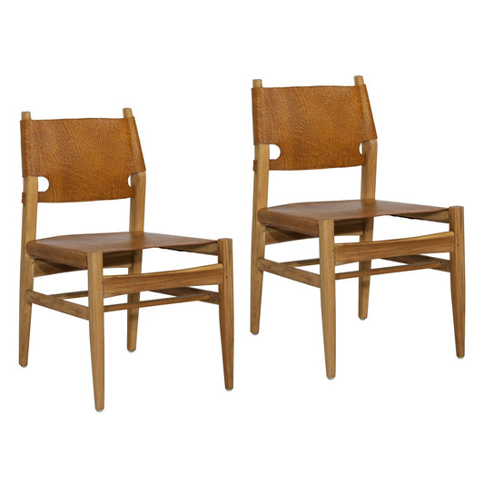 Natural and Antique Light Brown Leather Genuine Leather and Teak Wood Chair 20 in Wide